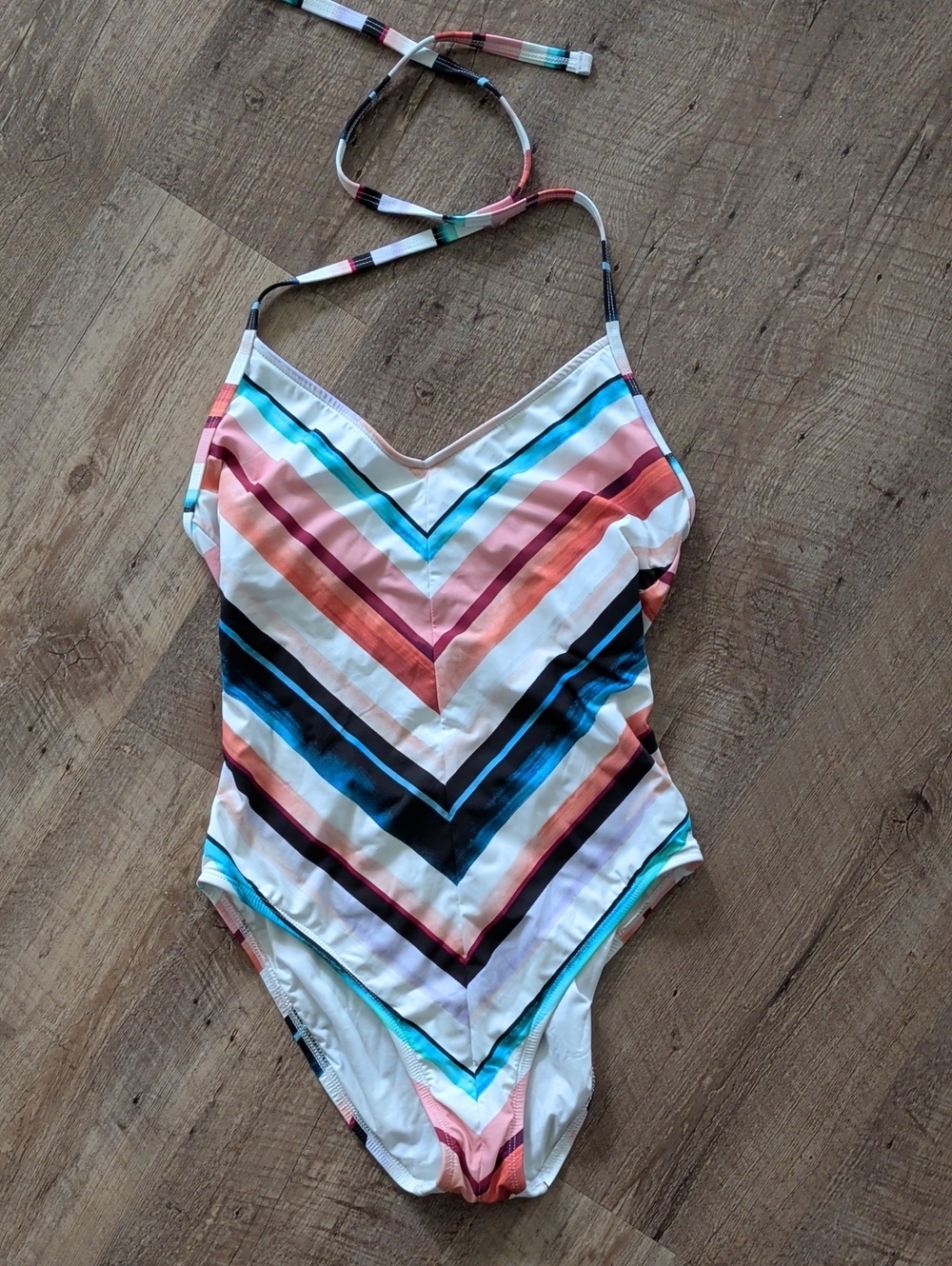 Women's La Blanca Multi‑Color Chevron One‑Piece Swimsuit Halter Tie